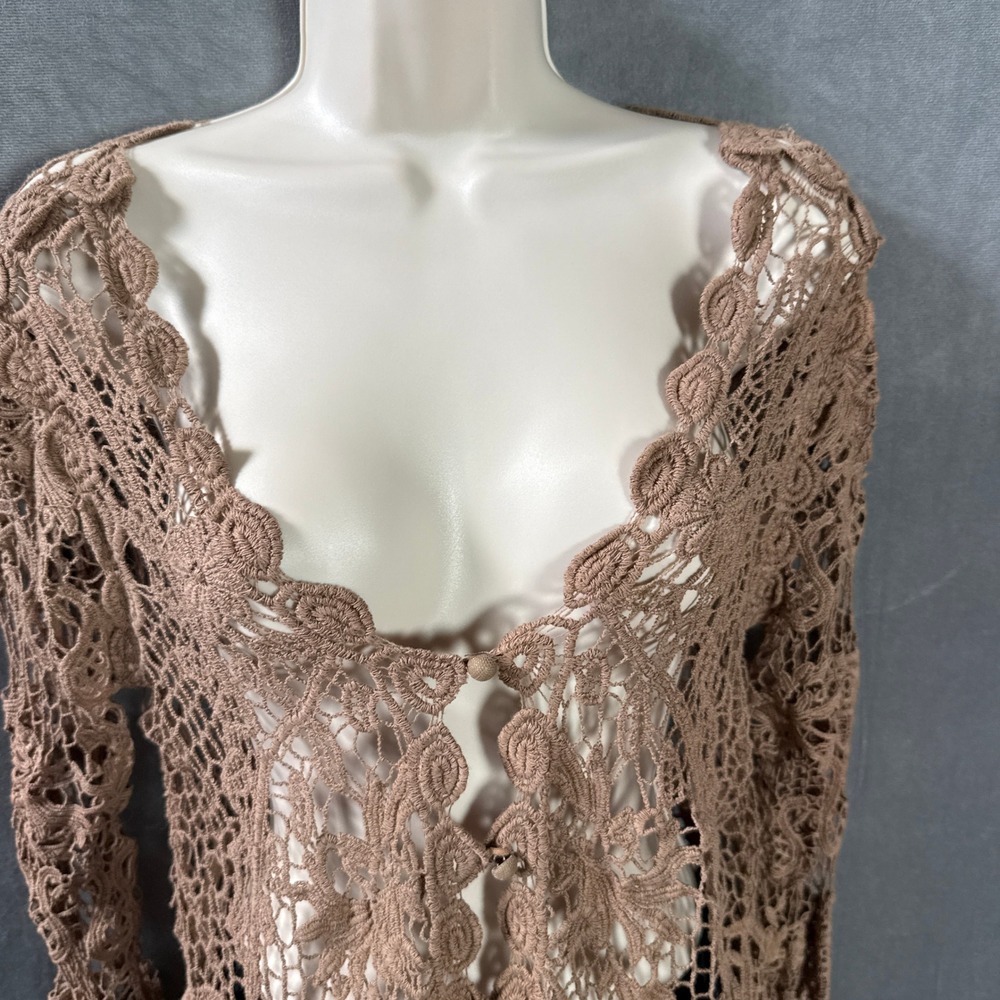 Ryu Crochet Lace Tiered Dress Cardigan Brown S/M NWT Y2K Fairycore Boho Festiva - Picture 10 of 16